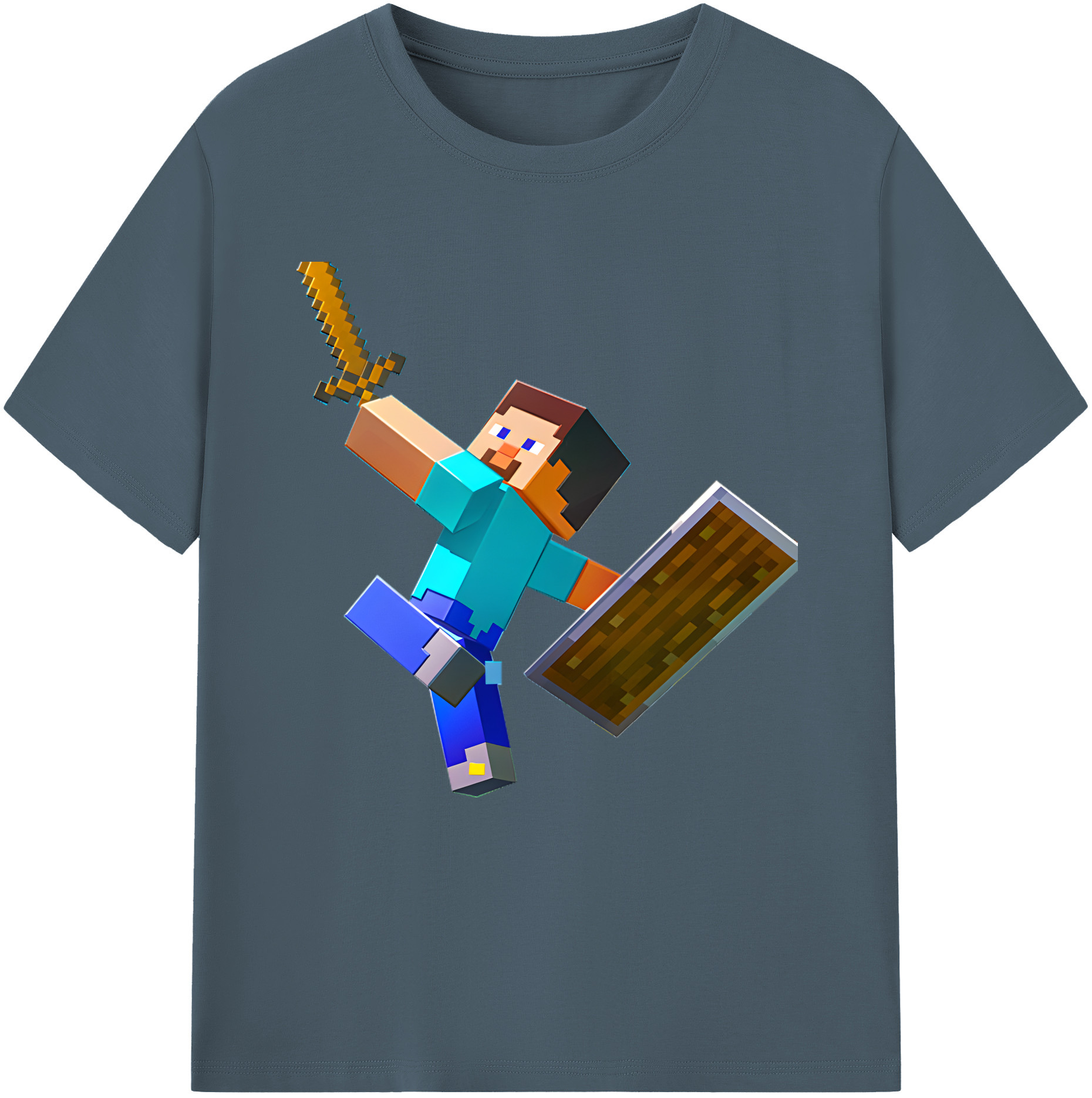 （画像用） マインクラフト ブロックの世界 Minecraft MC Block world 綿100％半袖Tシャツ（フロントプリント）